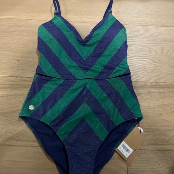 Biliblond Swimsuit, Arava Stripes Navy Green, M, NWT - Picture 4 of 6